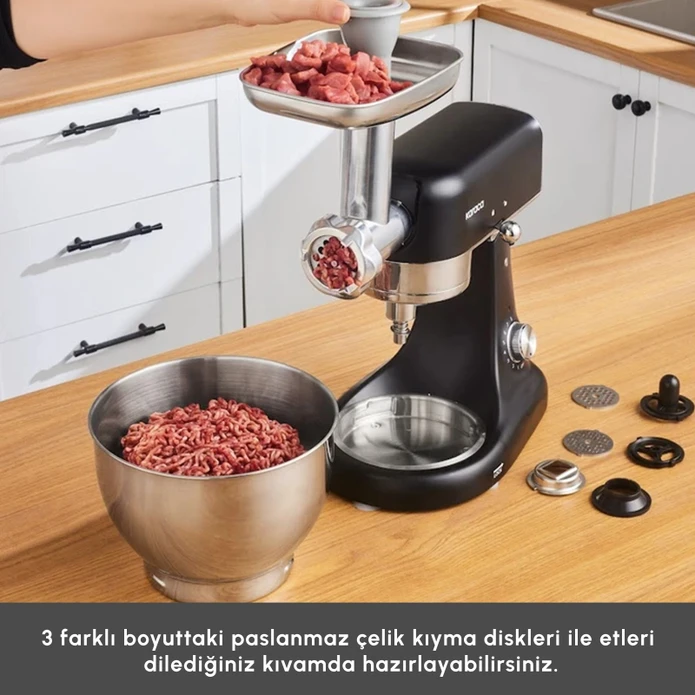 Karaca Multicast Plus Döküm Kıyma Çekme/Sucuk-Sosis/İçli Köfte/ Kurabiye Aparatlı Hamur Yoğurma Makinesi Black 5L