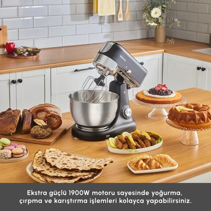 Karaca Multicast Plus Döküm Kıyma Çekme/Sucuk-Sosis/İçli Köfte/ Kurabiye Aparatlı Hamur Yoğurma Makinesi Black 5L