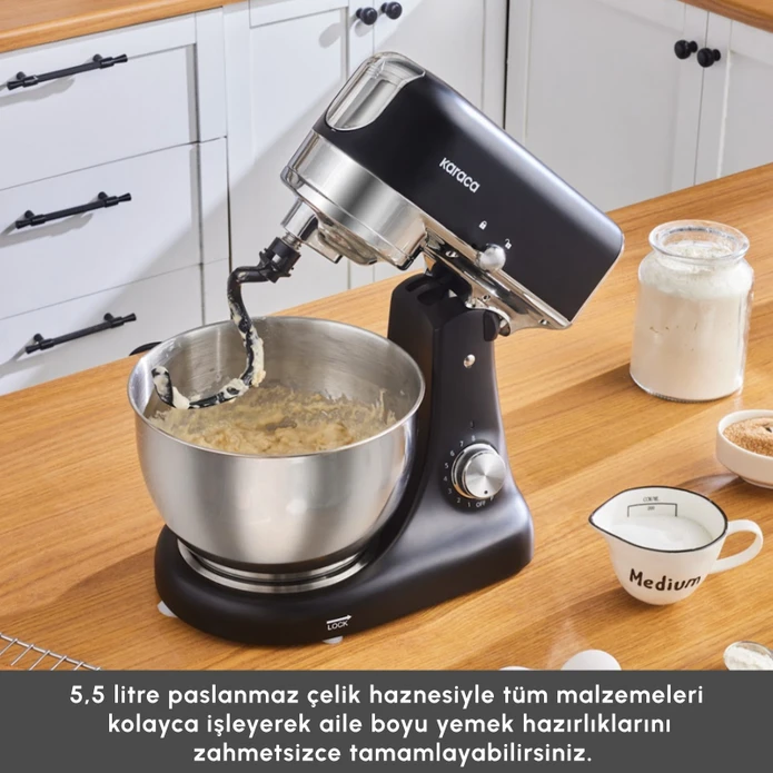 Karaca Multicast Plus Döküm Kıyma Çekme/Sucuk-Sosis/İçli Köfte/ Kurabiye Aparatlı Hamur Yoğurma Makinesi Black 5L