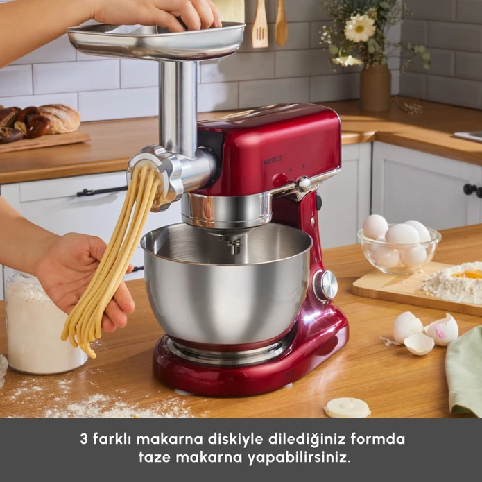 Karaca Multicast Plus Döküm Kıyma Çekme/Sucuk-Sosis/İçli Köfte/ Kurabiye Aparatlı Hamur Yoğurma Makinesi Red 5L