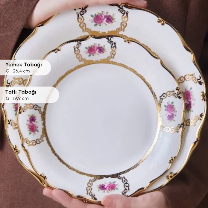 Karaca Royal Bone Elizabeth 55 Parça 12 Kişilik Yemek Takımı Gold 