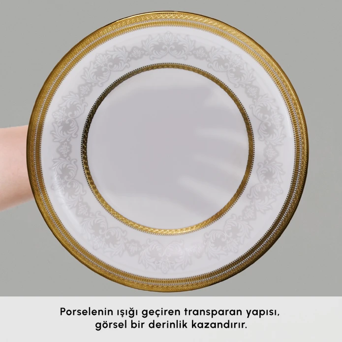 Karaca Royal Bone Victoria 55 Parça 12 Kişilik Yemek Takımı Gold 