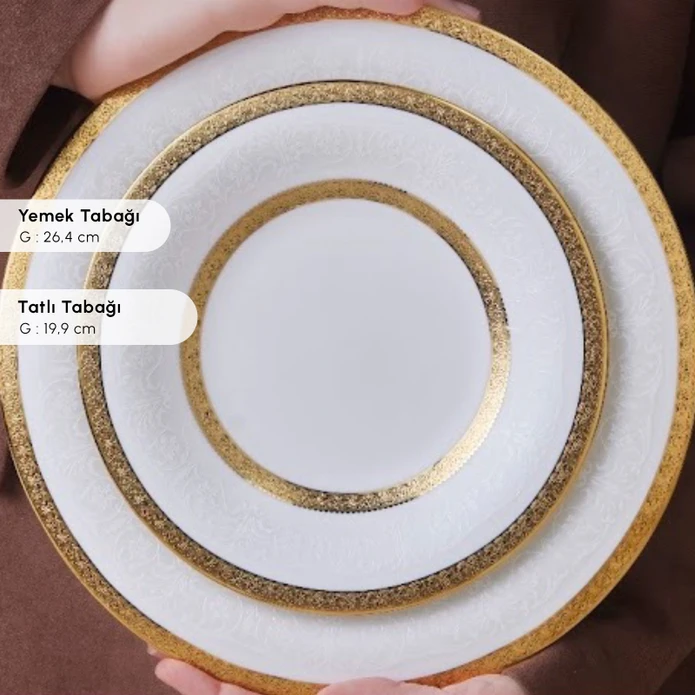 Karaca Royal Bone Charlotte 55 Parça 12 Kişilik Yemek Takımı Gold 