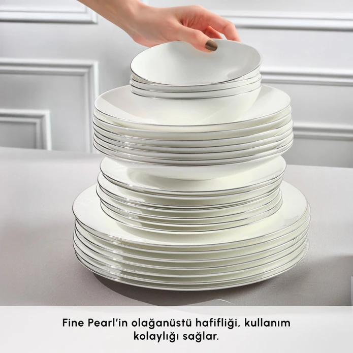 Karaca Fine Pearl Extra Chanak 55 Parça 12 Kişilik Yemek Takımı Platin