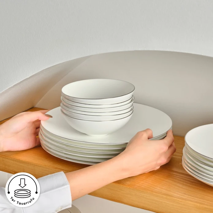 Karaca Fine Pearl Extra Chanak 55 Parça 12 Kişilik Yemek Takımı Platin