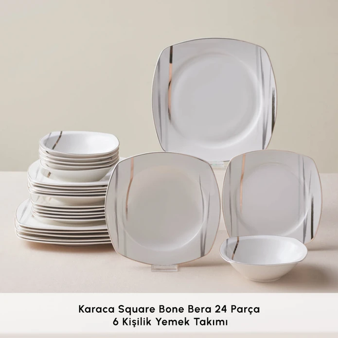 Karaca Square Bone Bera 24 Parça 6 Kişilik Yemek Takımı