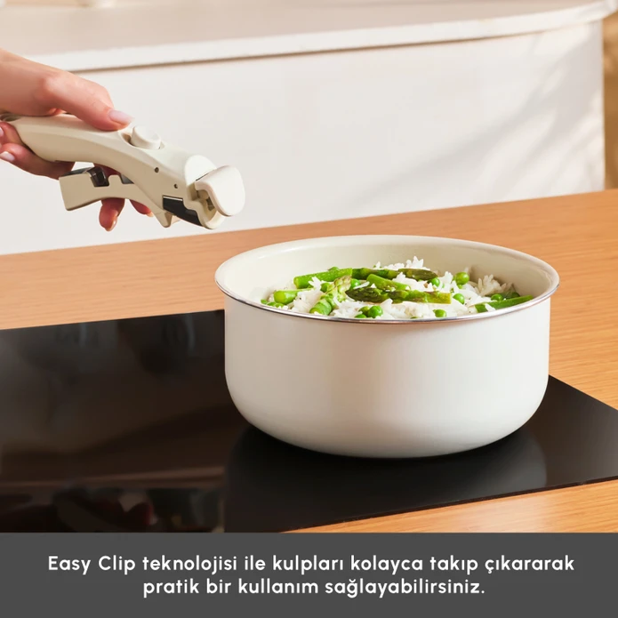 Karaca Swiss Crystal Almond Cream Easy Clip 7 Parça İndüksiyon Tabanlı Tencere Seti