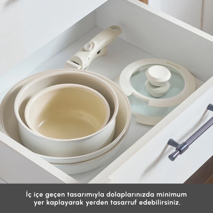 Karaca Swiss Crystal Almond Cream Easy Clip 7 Parça İndüksiyon Tabanlı Tencere Seti