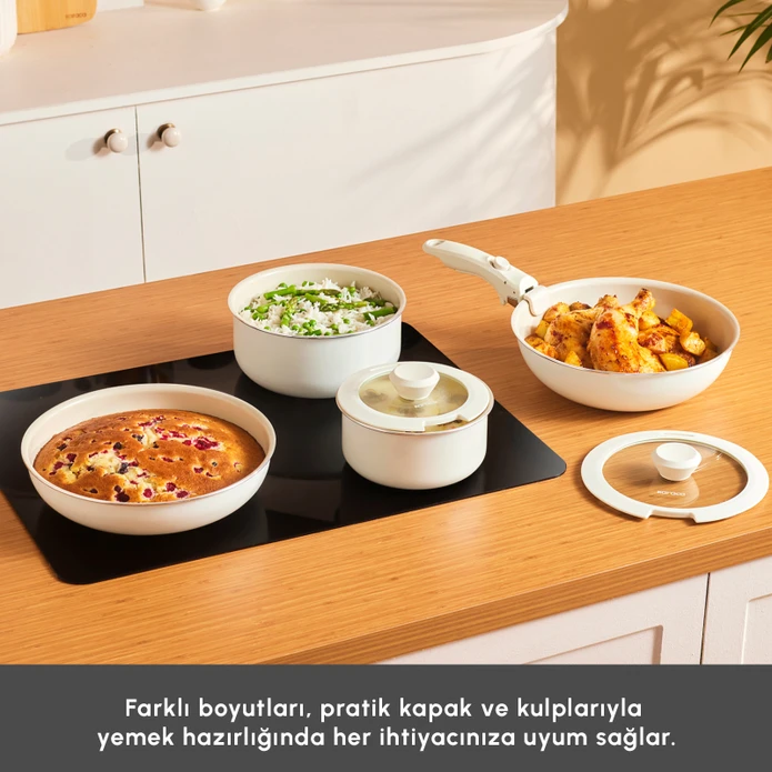 Karaca Swiss Crystal Almond Cream Easy Clip 7 Parça İndüksiyon Tabanlı Tencere Seti