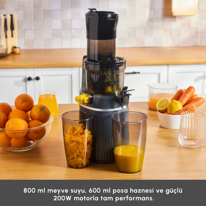 Karaca Fresh Press Slow Juicer Yavaş Sıkım Katı Meyve Sıkacağı Antrasit