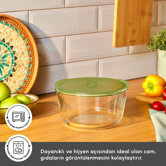 Karaca Green Yuvarlak Cam Saklama Kabı 2700 ml