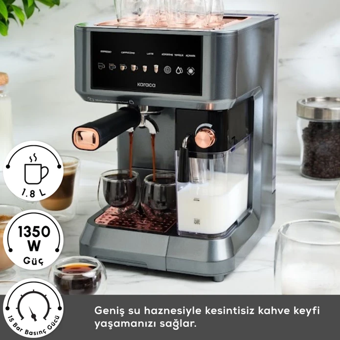Karaca MyCaffe Barista S10 Entegre Süt Hazneli, Espresso, Latte ve Cappuccino Makinesi Copper