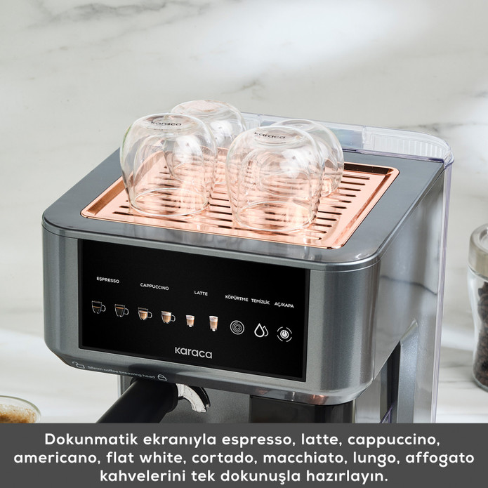 Karaca MyCaffe Barista S10 Entegre Süt Hazneli, Espresso, Latte ve Cappuccino Makinesi Copper