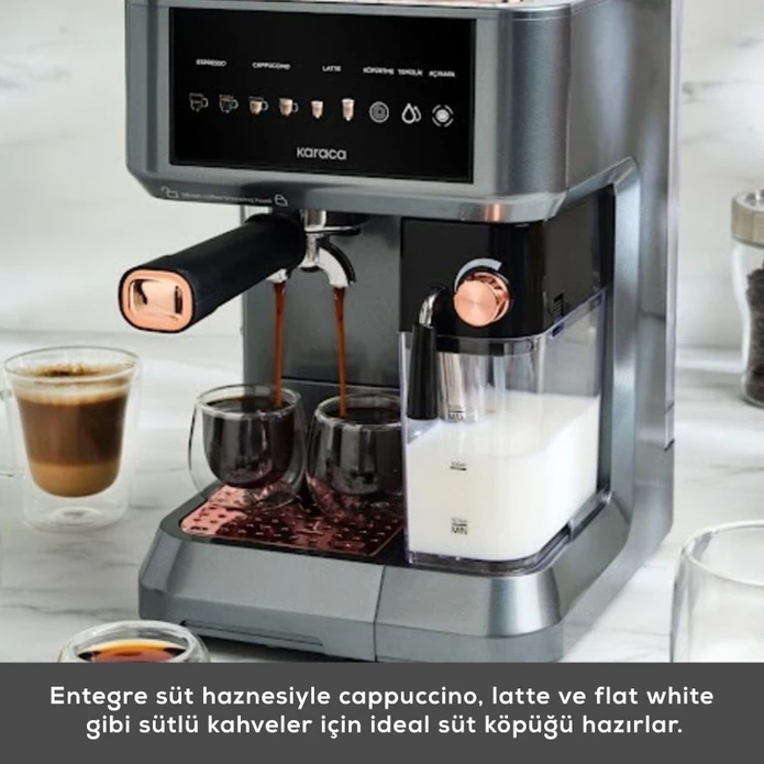 Karaca MyCaffe Barista S10 Entegre Süt Hazneli, Espresso, Latte ve Cappuccino Makinesi Copper