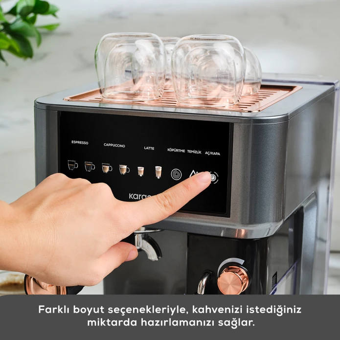 Karaca MyCaffe Barista S10 Entegre Süt Hazneli, Espresso, Latte ve Cappuccino Makinesi Copper