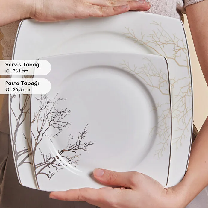 Karaca Square Bone Autumn 53 Parça 12 Kişilik Yemek Takımı Gold
