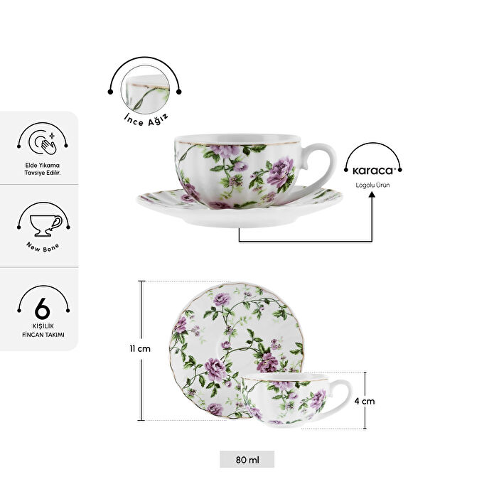 Karaca Flora 6 Kişilik Kahve Fincan Takımı 90 ml