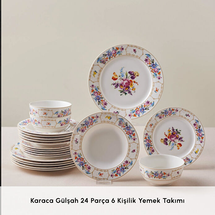 Karaca Forever Bone Gülşah 24 Parça 6 Kişilik Yemek Takımı