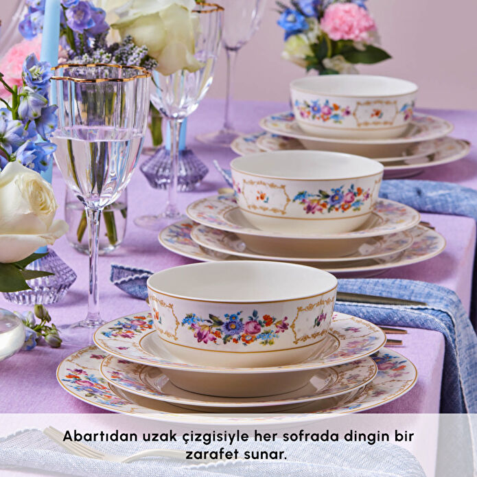 Karaca Forever Bone Gülşah 24 Parça 6 Kişilik Yemek Takımı