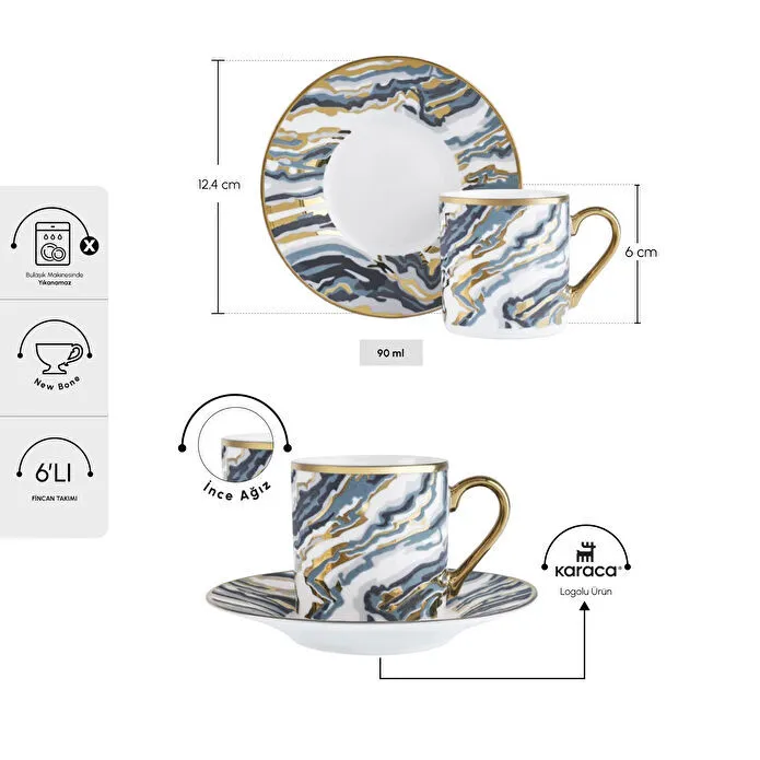 Karaca Ocean 6 Kişilik Kahve Fincan Takımı 90 Ml