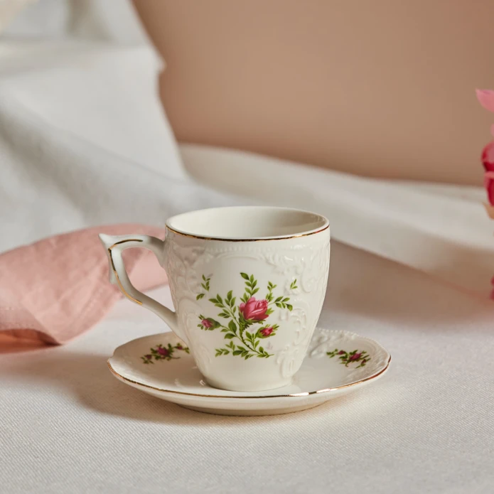 Karaca Vintage Rose Kahve Fincanı ve Tabağı 100 ml