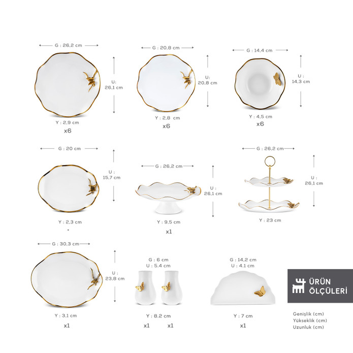 Karaca X Müge Anlı Kelebekli 25 Parça 6 Kişilik Yemek Takımı 