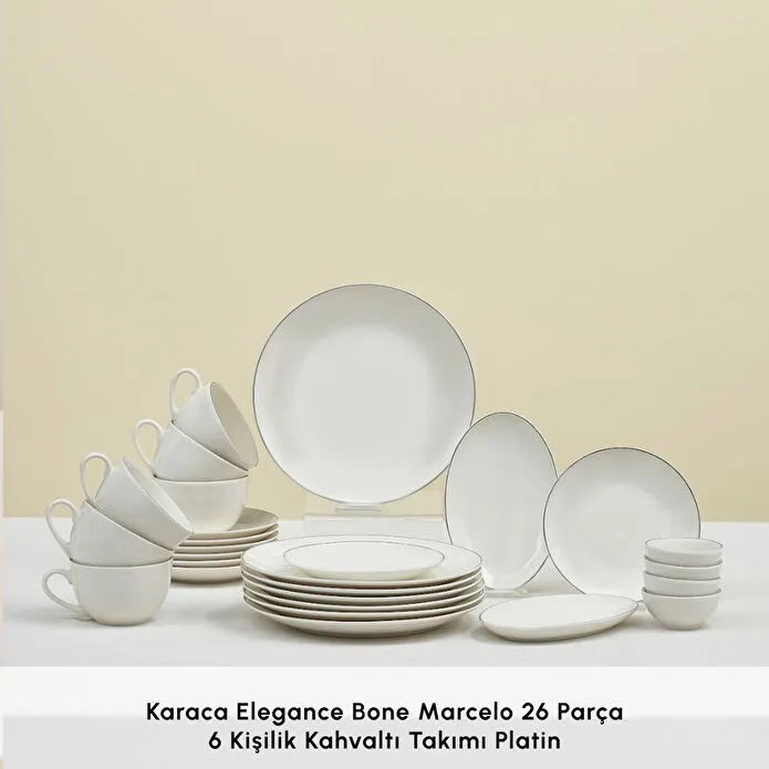 Karaca Elegance Bone New Marcelo 26 Parça 6 Kişilik Kahvaltı Takımı Platin