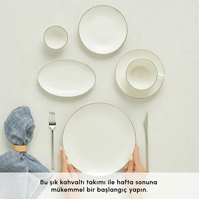 Karaca Elegance Bone New Marcelo 26 Parça 6 Kişilik Kahvaltı Takımı Platin