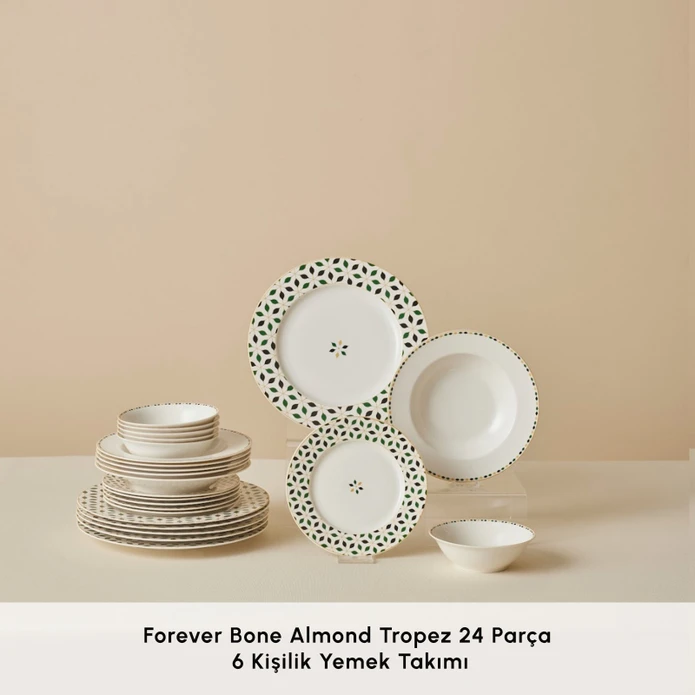 Karaca Forever Bone Almond Tropez 24 Parça 6 Kişilik Yemek Takımı