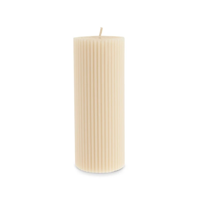 Karaca Striped Tırtıklı Sütun Mum 15 cm Bej