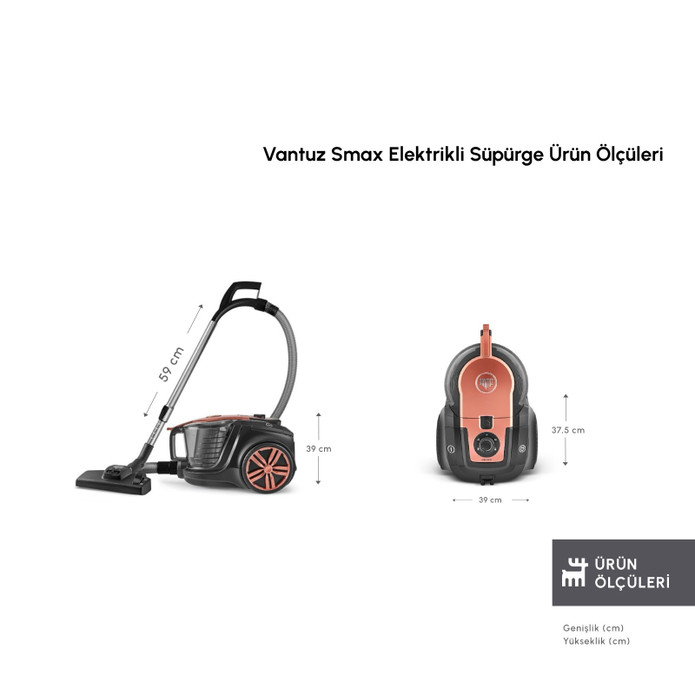 Karaca Vantuz Smax Geniş Toz Hazneli Elektrikli Süpürge Copper 2.8L