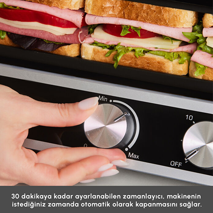 Karaca Nova Grill 6 Dilim Kapasiteli Inox Gövdeli Zaman Ayarlı Izgara ve Tost Makinesi 2000W