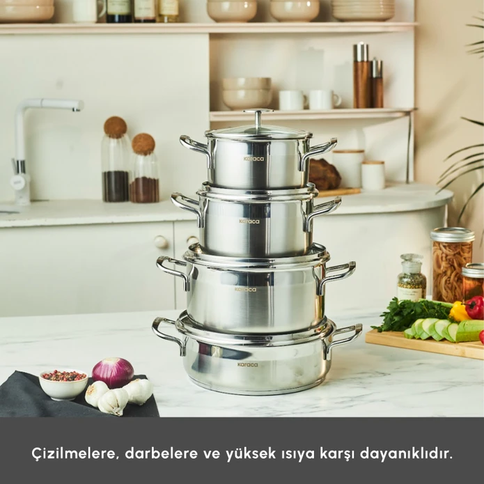Karaca Arven İndüksiyon Tabanlı 8 Parça Çelik Tencere Seti