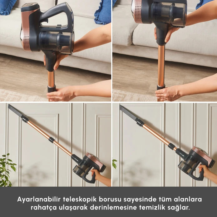 Karaca Vantuz Power Up Telescopic Uzunluğu Ayarlanabilir Dikey Süpürge Rosegold