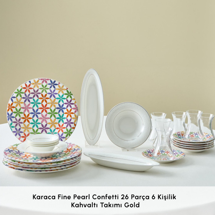 Karaca Fine Pearl Confetti 26 Parça 6 Kişilik Kahvaltı Takımı Gold