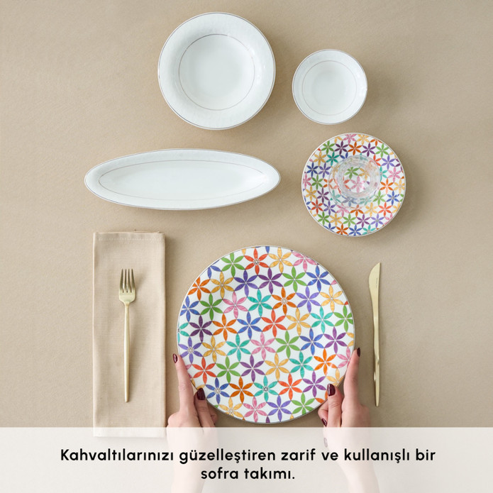 Karaca Fine Pearl Confetti 26 Parça 6 Kişilik Kahvaltı Takımı Gold