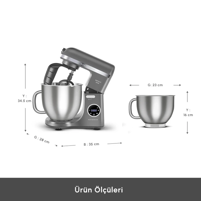 Karaca Mastermaid Chef Ultra D2000W Dijital Ekranlı Hamur Yoğurma Makinesi Galaxy Grey 7L 