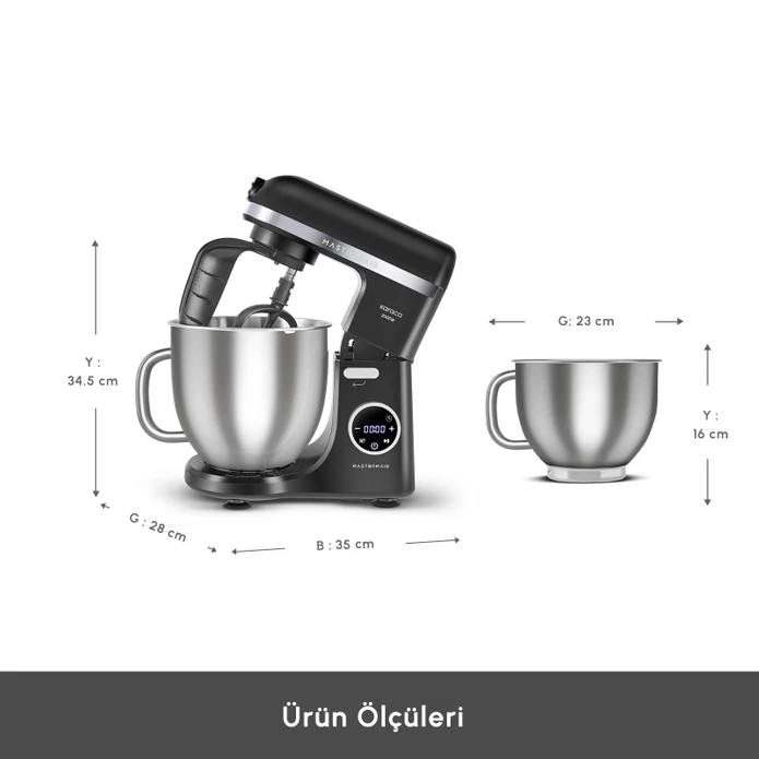 Karaca Mastermaid Chef Ultra D2000W Dijital Ekranlı Hamur Yoğurma Makinesi Matte Black 7L