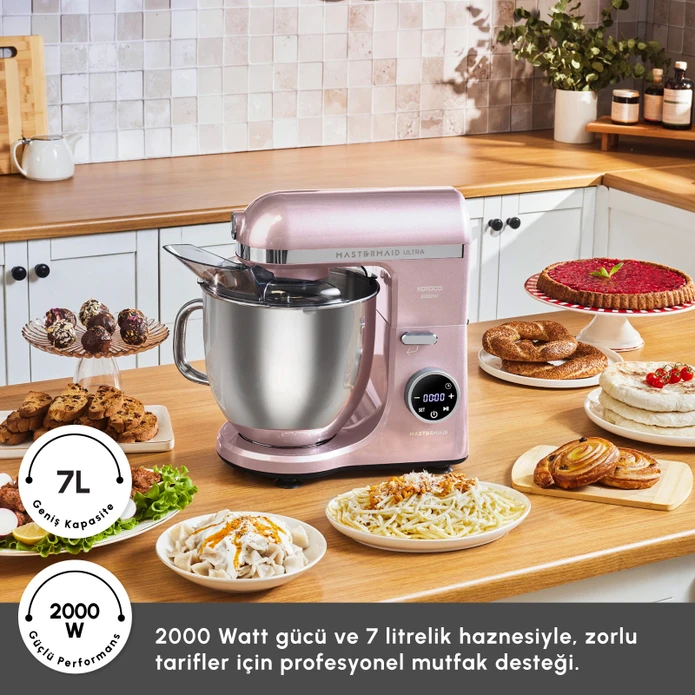 Karaca Mastermaid Chef Ultra D2000W Dijital Ekranlı Hamur Yoğurma Makinesi Rosegold 7L
