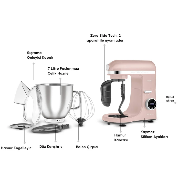 Karaca Mastermaid Chef Ultra D2000W Dijital Ekranlı Hamur Yoğurma Makinesi Rosegold 7L