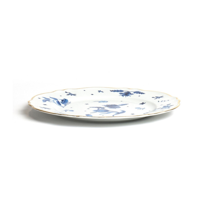 Bitossi Home Fabula Floral Porselen Yuvarlak Tabak 32,5 cm Mavi