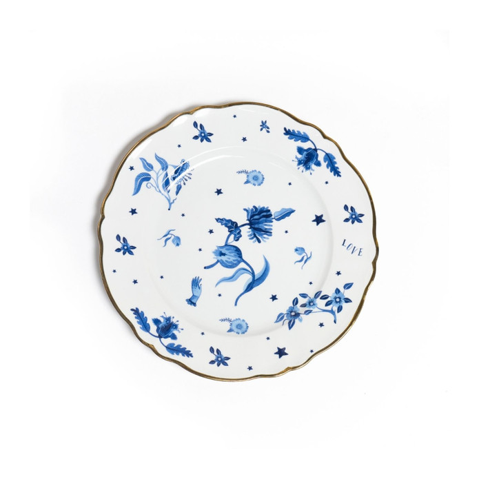 Bitossi Home Fabula Floral Porselen Yuvarlak Tabak 32,5 cm Mavi
