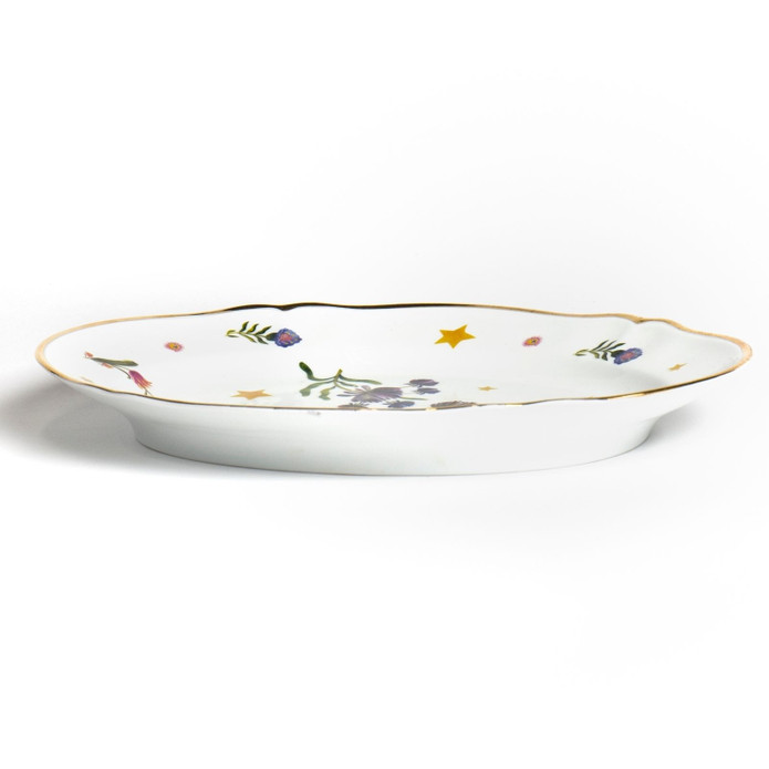 Bitossi Home Fabula Floral Porselen Oval Tabak 34 cm Mor