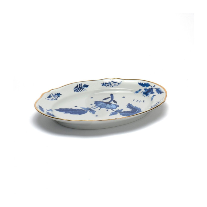 Bitossi Home Fabula Floral Porselen Oval Tabak 34 cm Mavi
