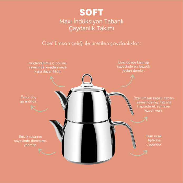 Emsan Soft Maxi İndüksiyon Tabanlı Çaydanlık Takımı