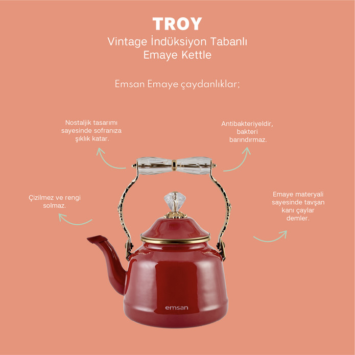 Emsan Troy Vintage İndüksiyon Tabanlı Kırmızı Kettle