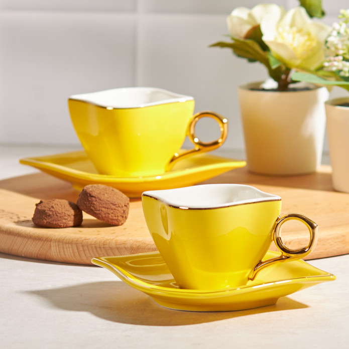 Emsan Sonsuz Aşk 2 Kişilik Kahve Fincan Takımı Limon Sarı 100 ml