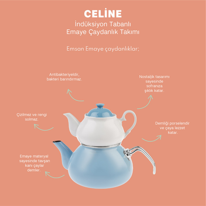 Emsan Celine Midi Emaye Baby Blue Çaydanlık Takımı
