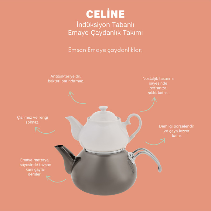 Emsan Celine Midi Emaye Antrasit Çaydanlık Takımı
