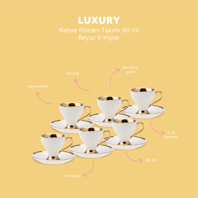 Emsan Luxury Beyaz 6 Kişilik Kahve Fincan Takımı 90 ml